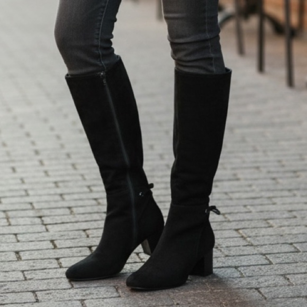 Charter Club Jacqque Black Suede Mid-Calf Boots 6.5M Block Heel